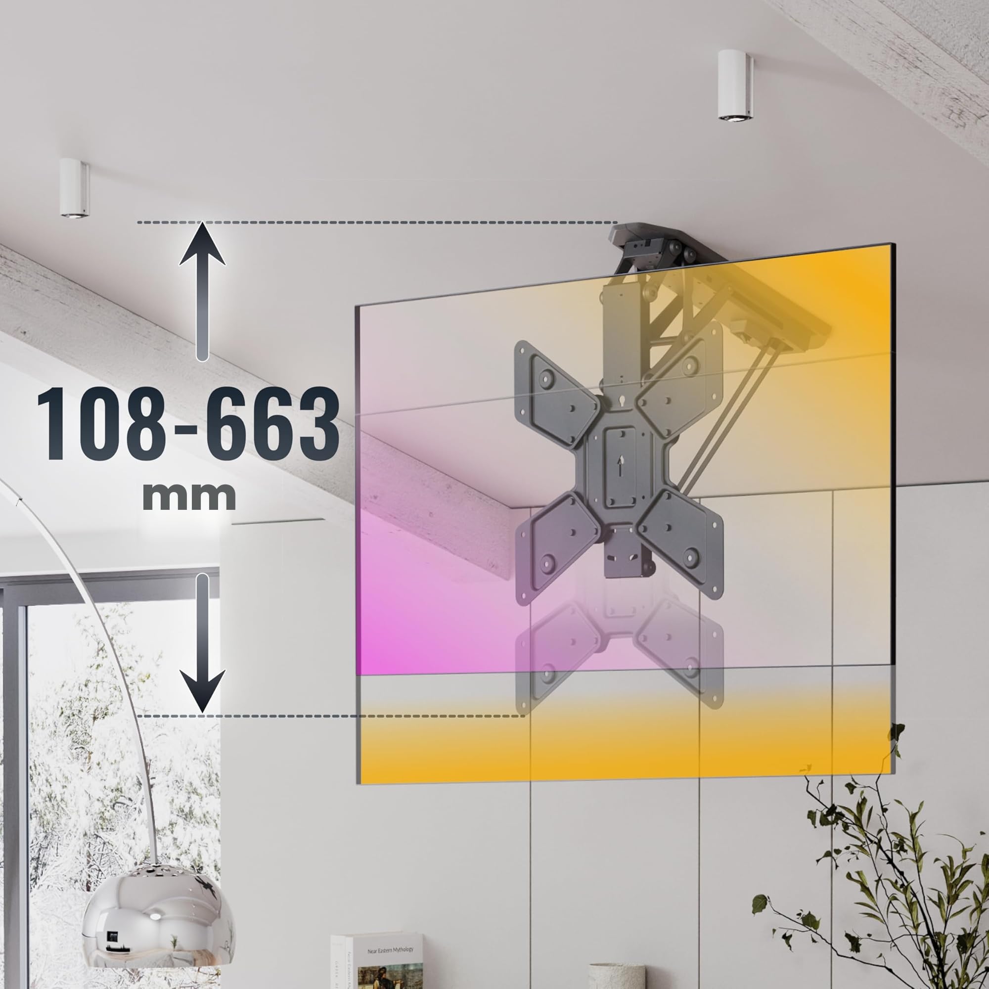 RICOO SE0544 Supporto TV da soffitto Staffa TV 32-55 pollici per 32 40 42 43 48 50 55 pollici pieghevole fino a 30 kg max VESA 400x400