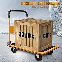 Vista 3 de LEADALLWAY Foldable Push Cart Platform Cart 330lbs Capacity 4 Wheels 28.7x18.5x32.3inches Yellow Small Flatbed Cart Yellow 330lbs
