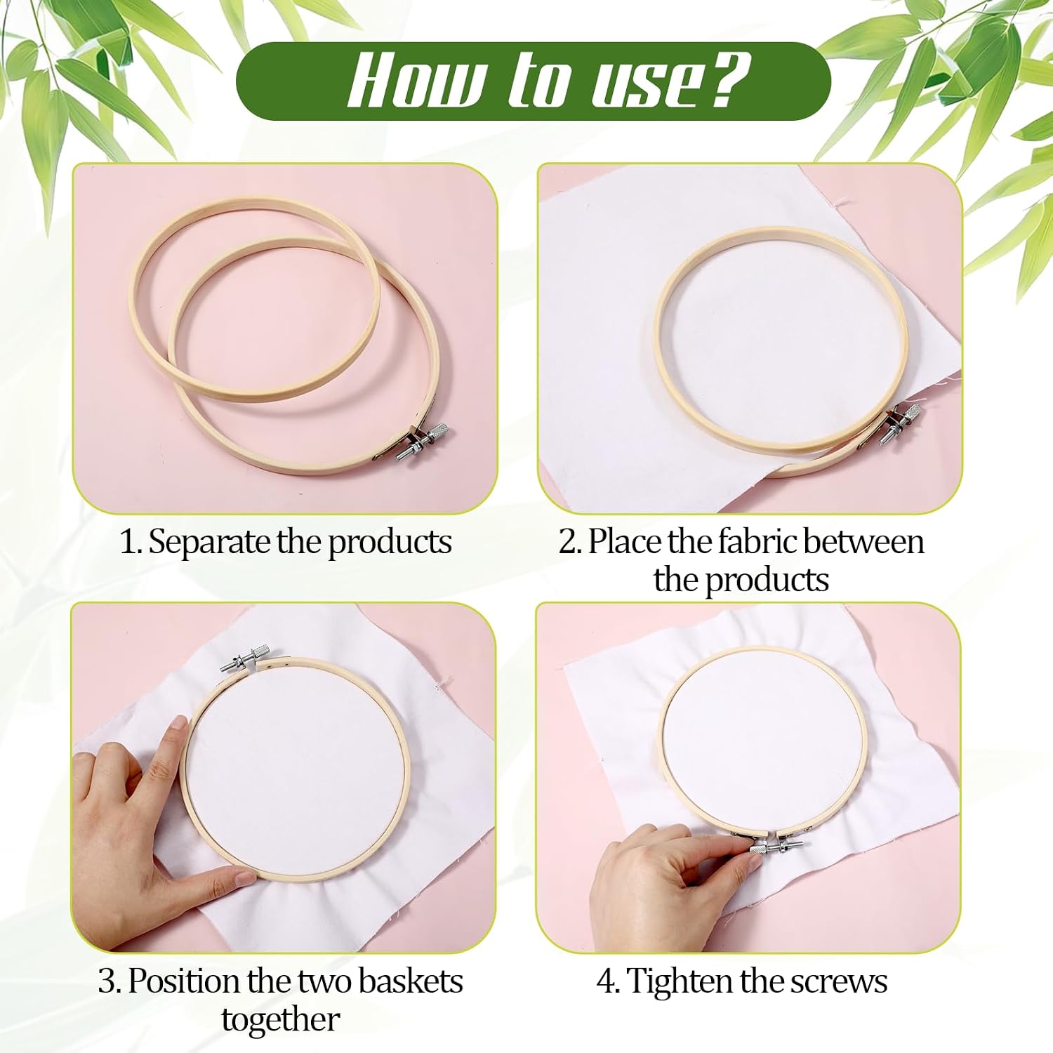 2 PCS Embroidery Hoop with Metal Screw, 4 Inch 6 Inch Bamboo Frame Circle Cross Stitchs Hoops Adjustable Bamboo Croses Stitch Hoop Ring Round Embroiderys Hoops Set for Friendly Embroidery, Cross Stitc