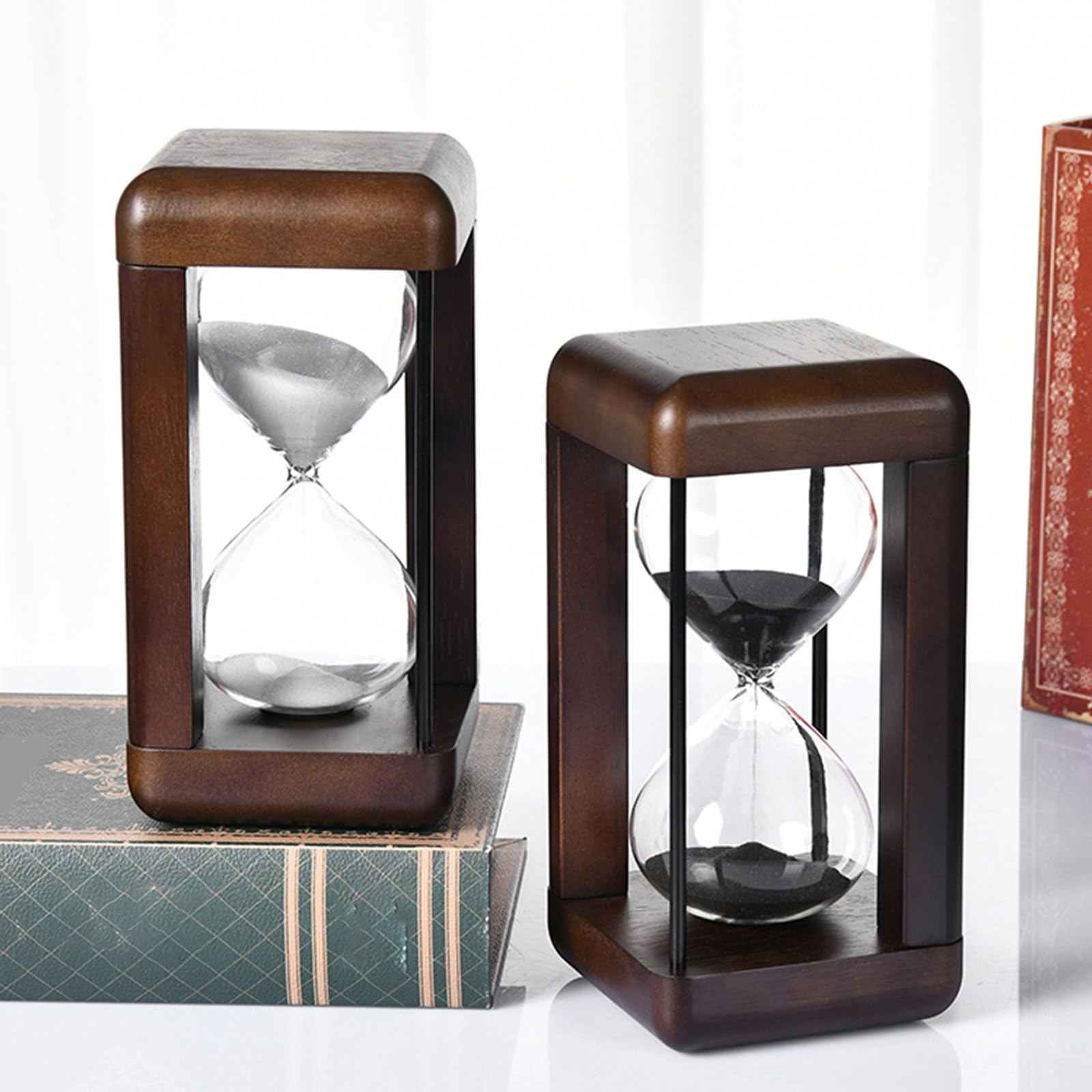 Moderno reloj de arena de 30/60 minutos, reloj de arena grande de madera con arena negra y blanca para actividades cronometradas y decoraciones, temporizador de estudio para estudiantes