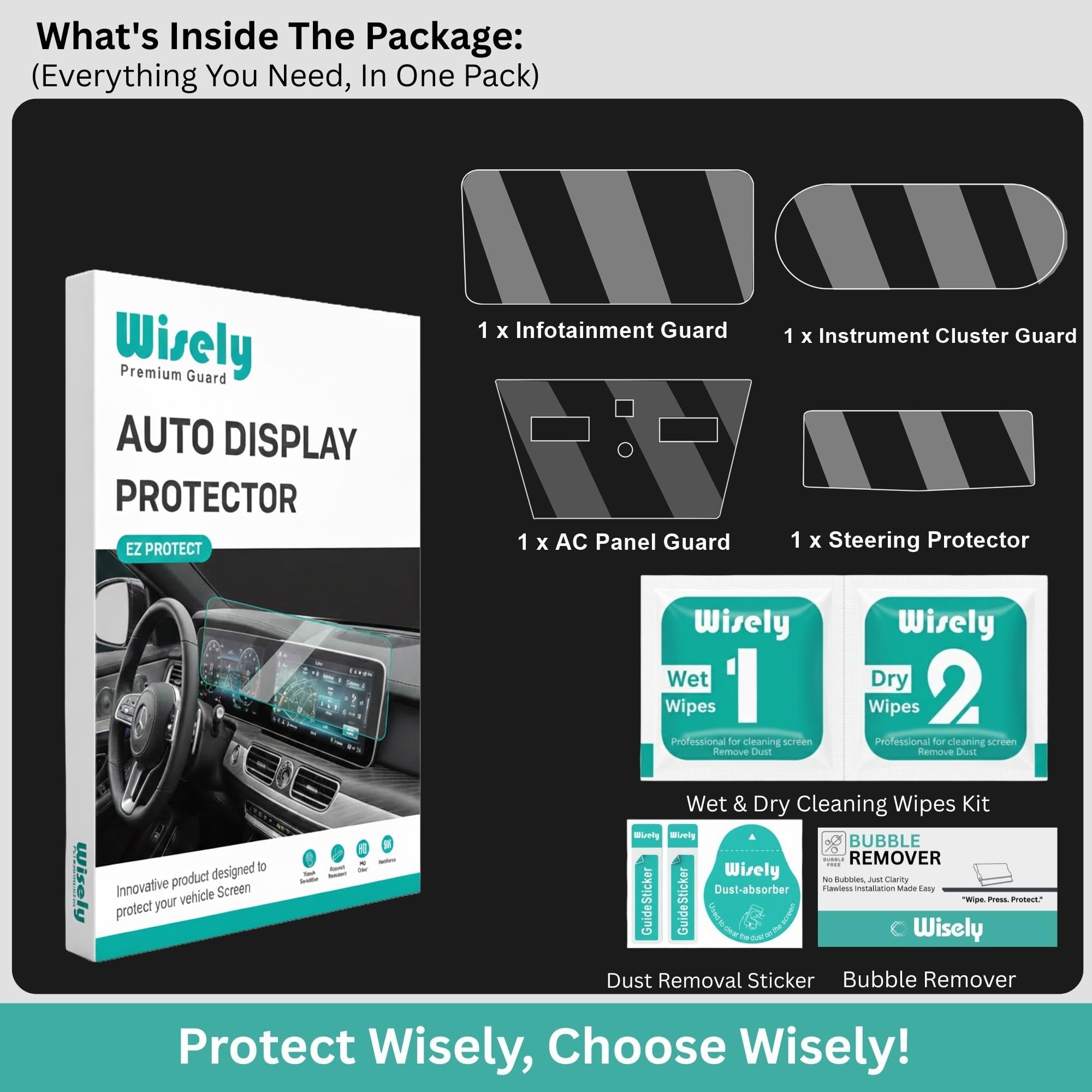 Wisely Pack 4 - Screen Guard for TATA NEXON (2026) CREATIVE, CREATIVE+ S (CNG), CREATIVE+S Dark Car Display Protector 10.25" INFOTAINMENT [Round Edge] + 4" MID CLUSTER + STEERING + AC (Touch) Panel - Stereo Car Accessories — Amazon image 7
