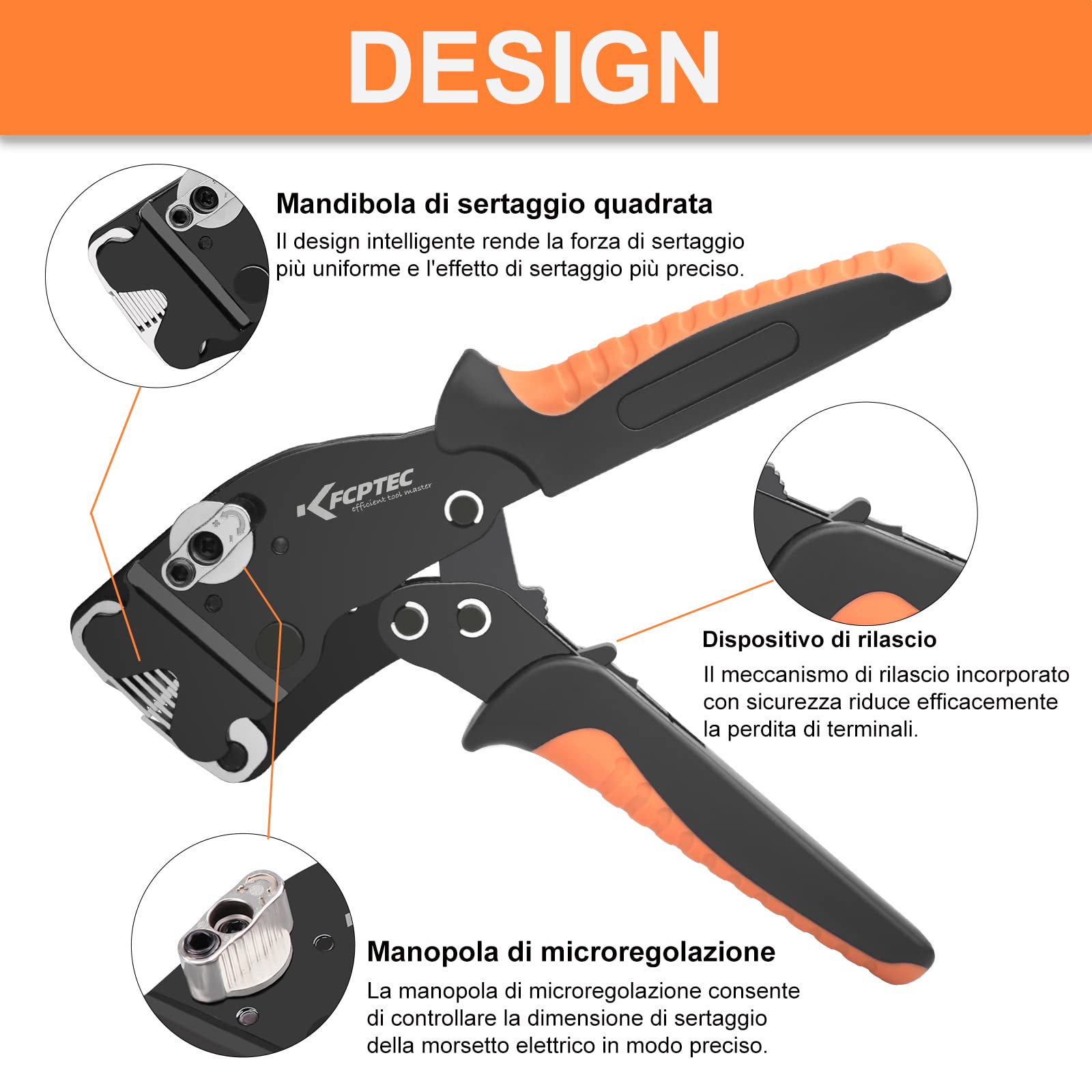 KF CPTEC Pinza Crimpatrice Capicorda, Pinza Puntalini Filo Autoregolanti per Terminali a Ghiera 0.08-16 mm²