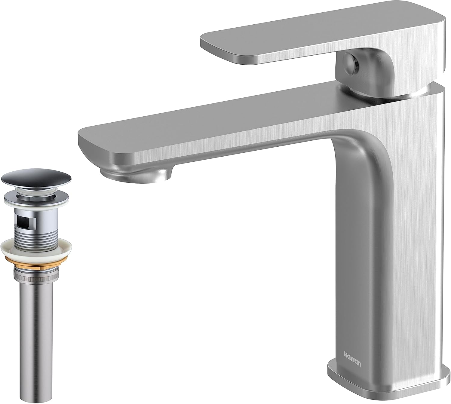 Karran Venda KBF510 Single-Handle Single Hole Basin Bathroom Faucet with Matching Pop-up Drain in Stainless Steel