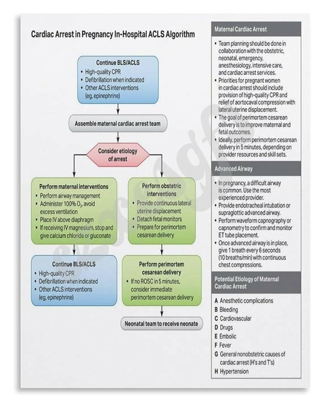 MDBJTCYZN Emergency Medicine Poster Cardiac Arrest in Pregnancy Obstetric Care Chart Canvas Wall-Art for Student Doctor Gift(Unframed,16x24inch(40x60cm))