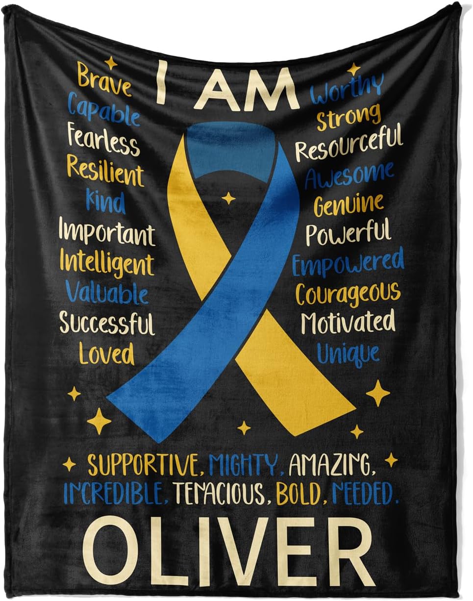 Personalized Baby Blanket with Name - Custom Down Syndrome Awareness Gift, Soft Fleece Blanket for Trisomy 21 Support, Inspirational Special Needs Gift for World Down Syndrome Day