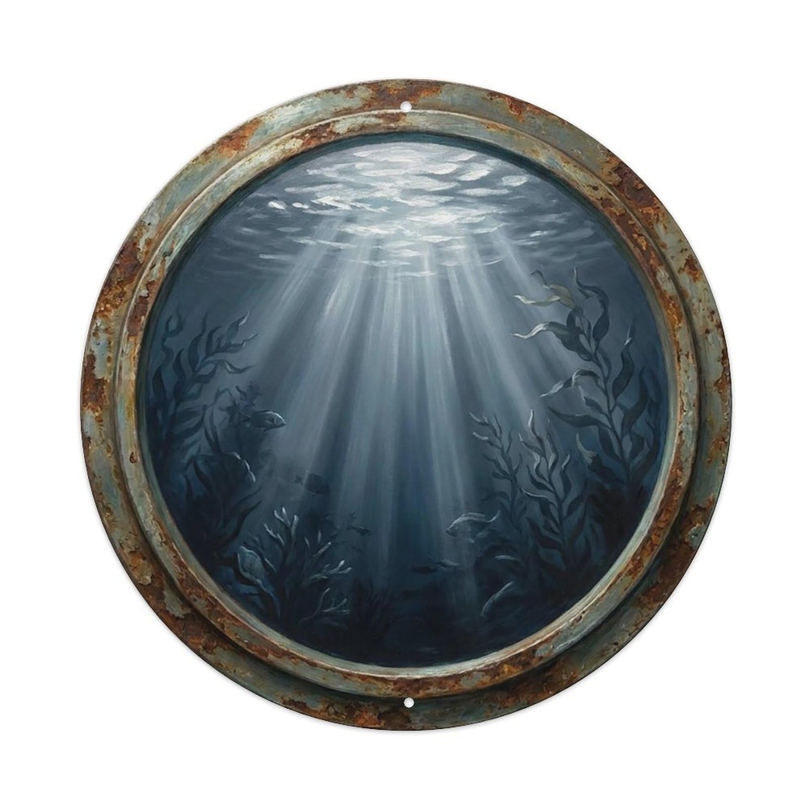 Vintage Porthole Moonlight Silver Ship Window Under Deep Metal Tin Sign