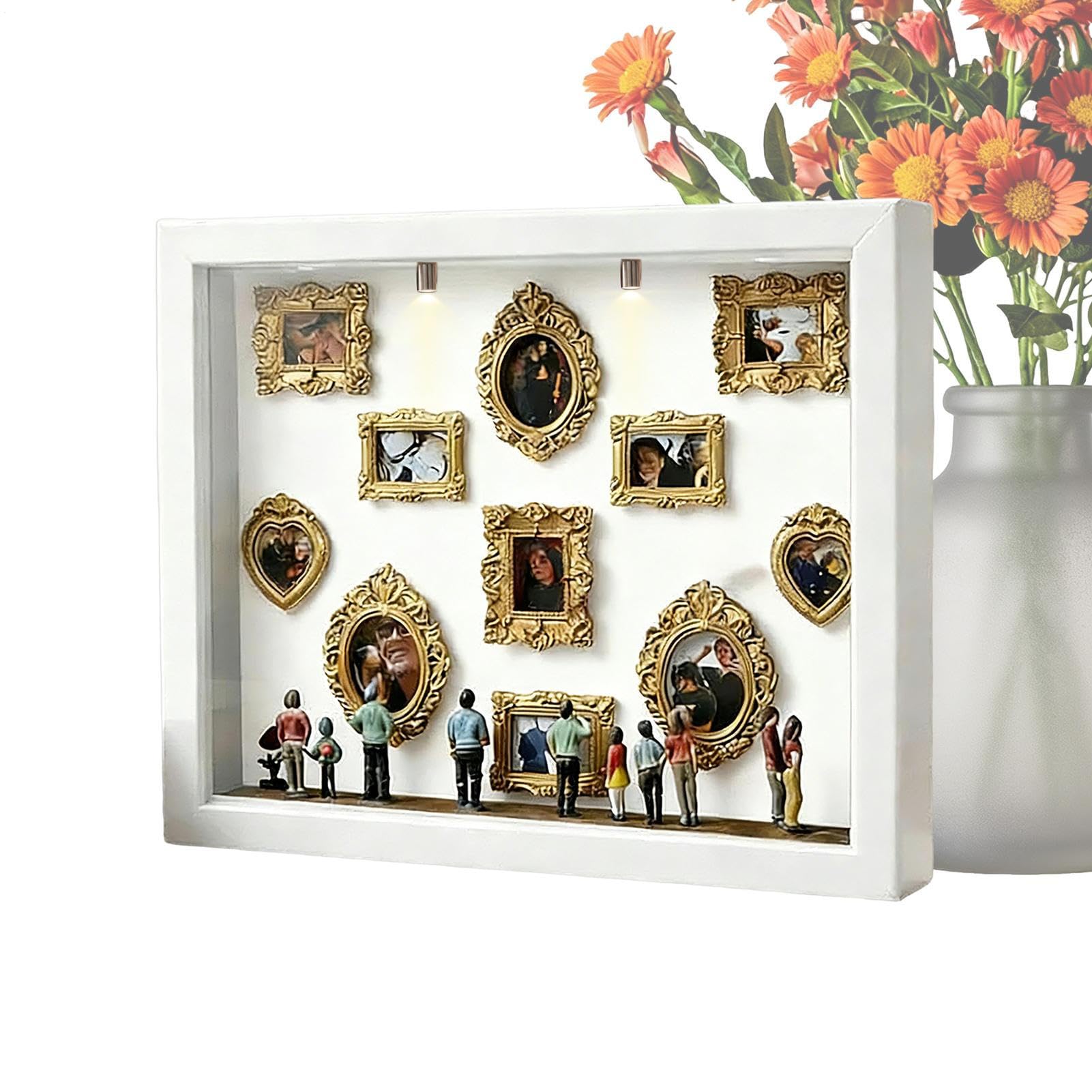 Kit DIY Museum para Parejas - Marco Display Sombra con Figuras miniaturas y Marco Dorado pequeña Sombra Museo DIY | Miniatura para Recuerdos - Mini Museo - Boda Vacaciones