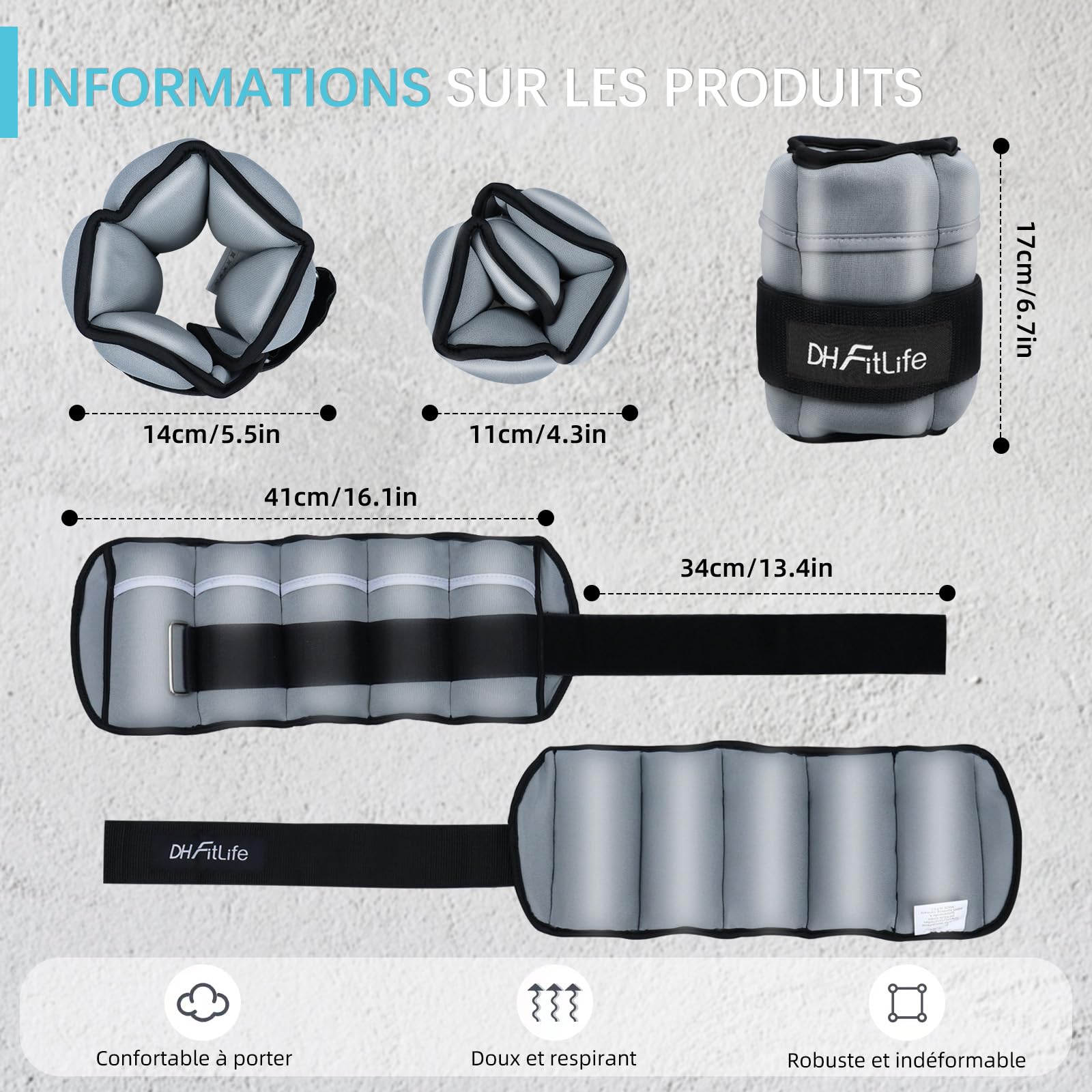 DH FitLife Lot de 2 poids pour chevilles avec poids réglables pour jambes | 2 variantes 2 x 2,5 kg et 2 x 4,5 kg | Poids cheville | Poids de cheville pour la musculation