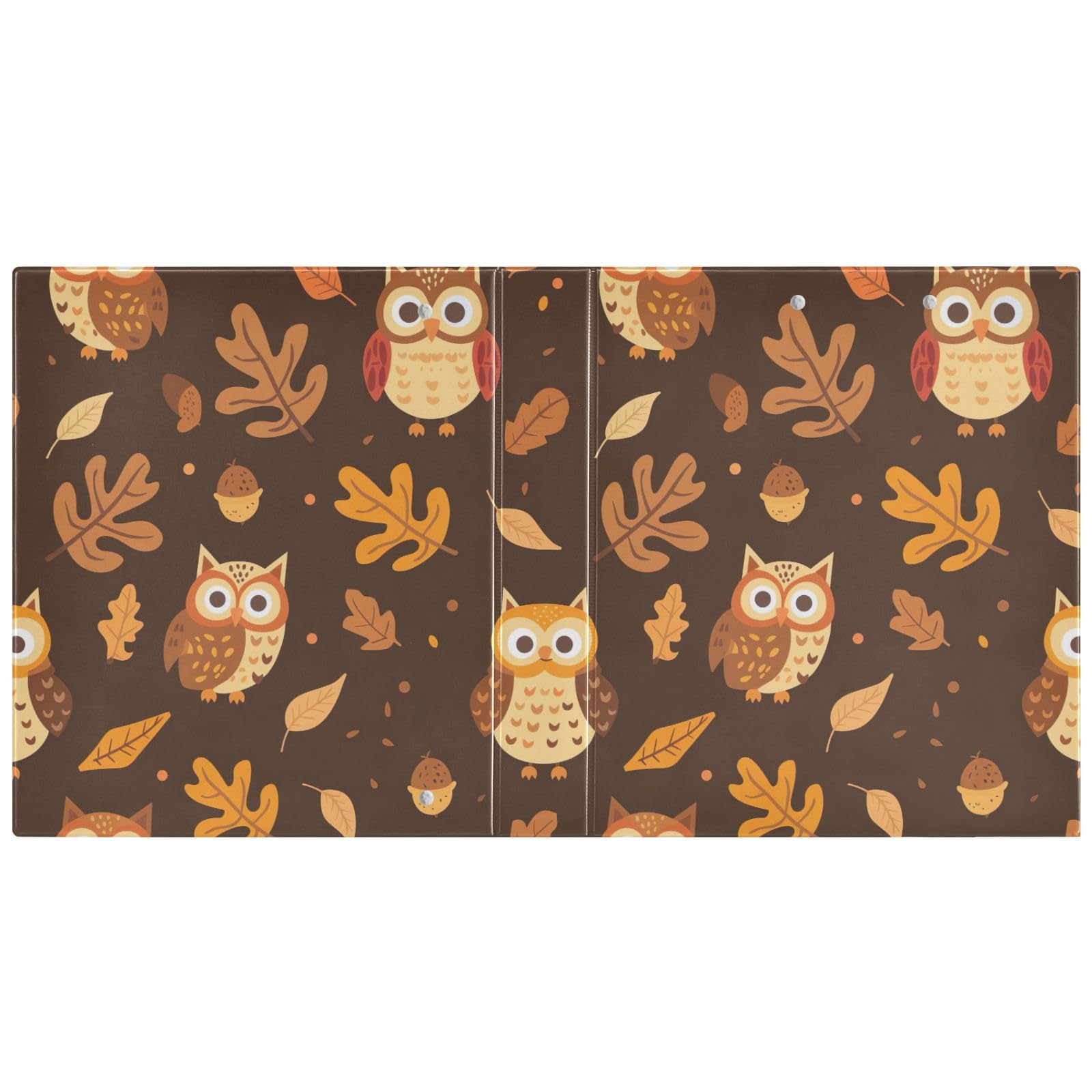 Raccoglitore decorativo a 3 anelli con gufetti autunnali, 3,8 cm, contiene 200 fogli, resistente, per scuola e ufficio, confezione da 2