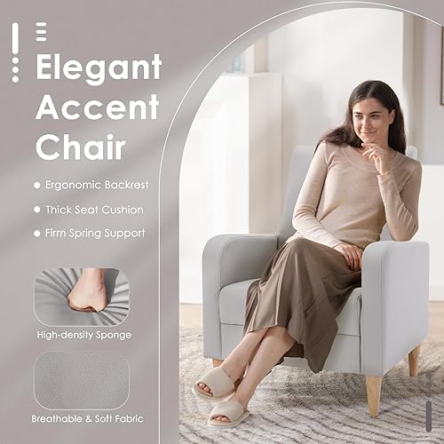 Miniatura 49 de COLAMY - Sillón moderno con cojín para sala de estar, sofá individual y auxiliar para ocio y lectura, tapizado en tela con patas de madera, color