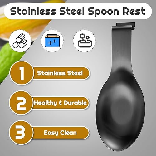 Miniatura 12 de Nuanchu 6 piezas de acero inoxidable para espátula, soporte para cucharón para estufa, soporte de espátula resistente para encimera, apto para Negro