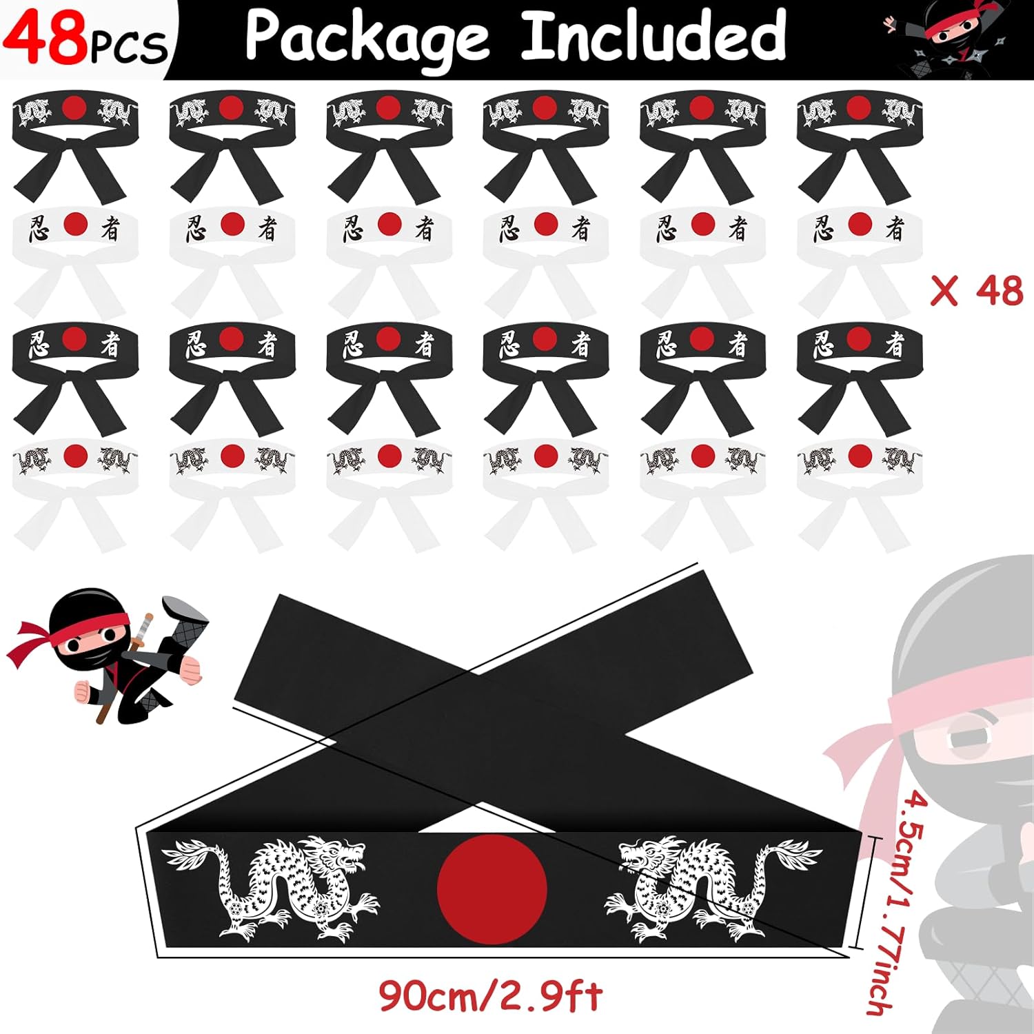 ZOIIWA 48Pcs Japanese Karate Headband Japanese Sushi Chef Bandana Headwear for Karate Sports Kitchen Cooking Headbands Supply for Birthday Party Favors - Image 2