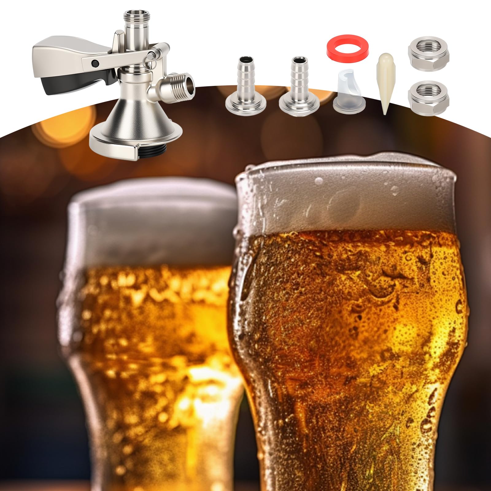 Bierfass Kupplung, A-Typ Bierspender Fasskupplung, G5/8"-Gewinde, Edelstahlventilkern, vernickelte Messingschale, Bierspender für Zuhause, Bars, Restaurants und Brauereien