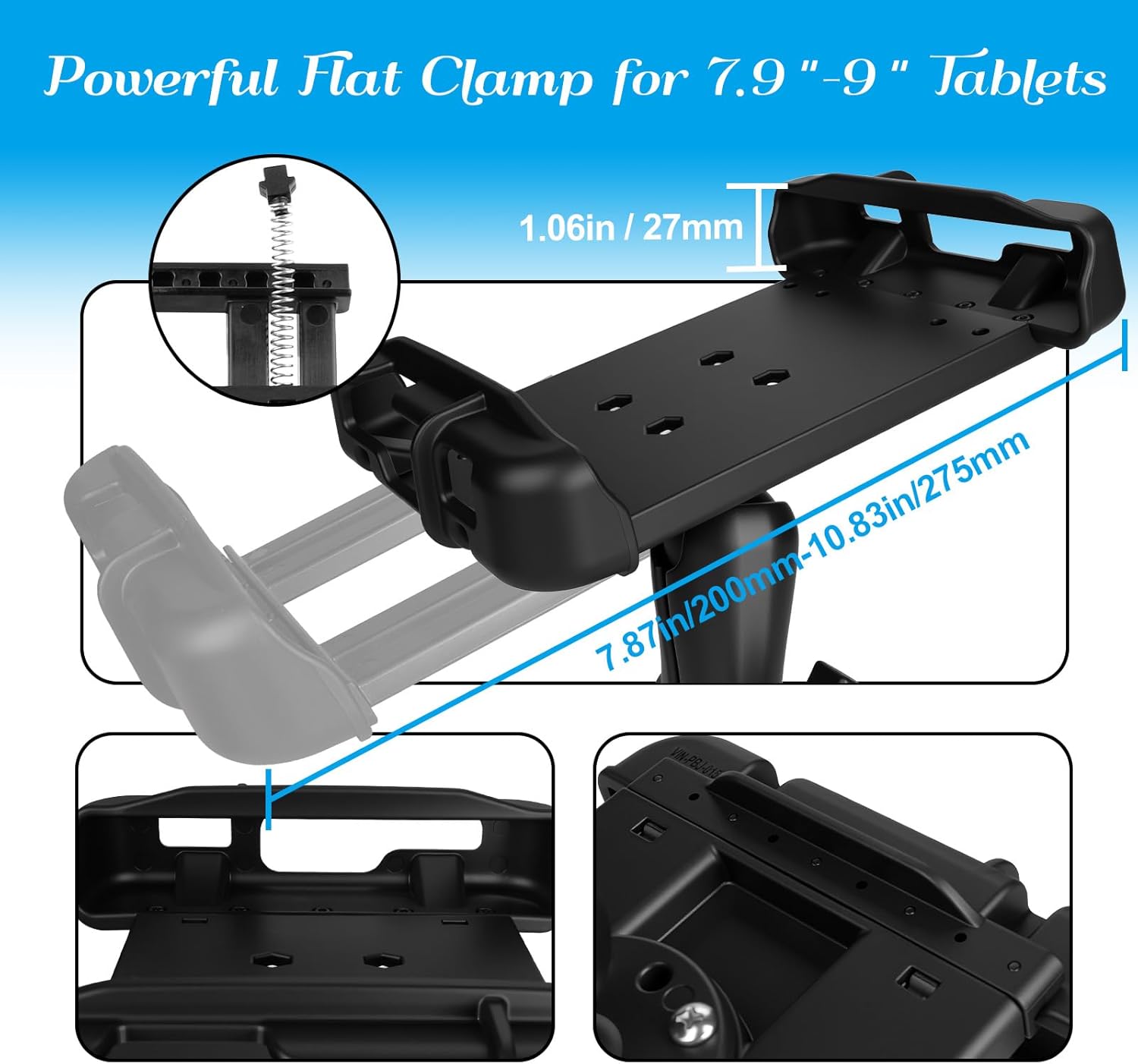 Tablet Mount for Truck,for 7.9" - 9" Tablet, Aluminum Heavy Duty Shockproof Ipad Mount, 1.5" Ball Drill Base Tablet Holder for Car,Boat, Dashboard,RV (8.25“ x 6.1”)