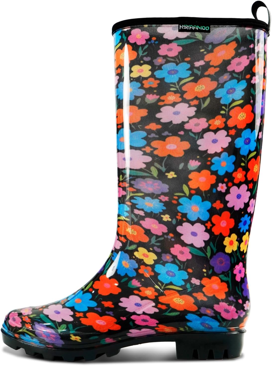 YAAMOO Women’s Tall PVC Rain Boots – Waterproof Non-Slip Garden Boots for Ladies, Lightweight Floral & Print Rubber Shoes