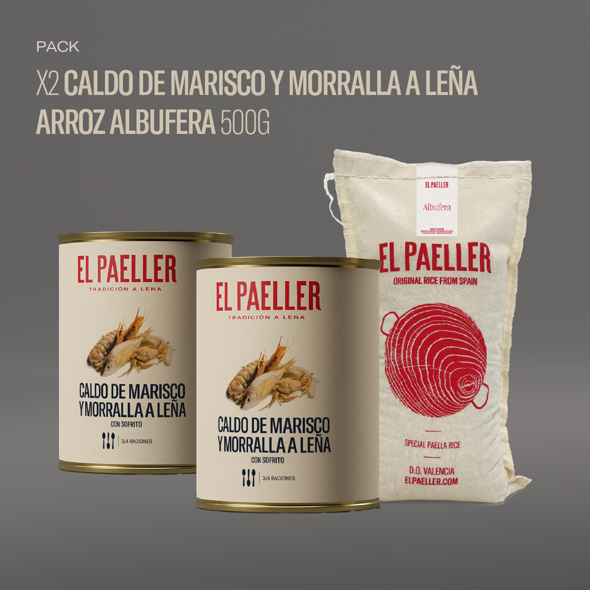 EL PAELLER – Brodo di Pesce + Riso Albufera D.O.P. Valencia | Kit per Paella, Fideuà, Risotti e Stufati | 2 Lattine (2L) + Sacchetto da 500g