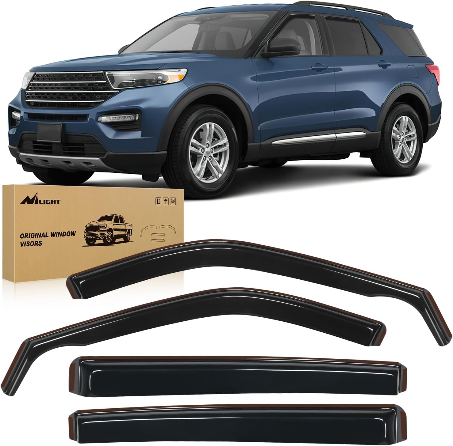Nilight in Channel Window Deflectors for Ford Explorer 2020 2021 2022 2023 2024 Vent Window Visors, Rain Guards-4PCS Ford Explorer 2020-2024