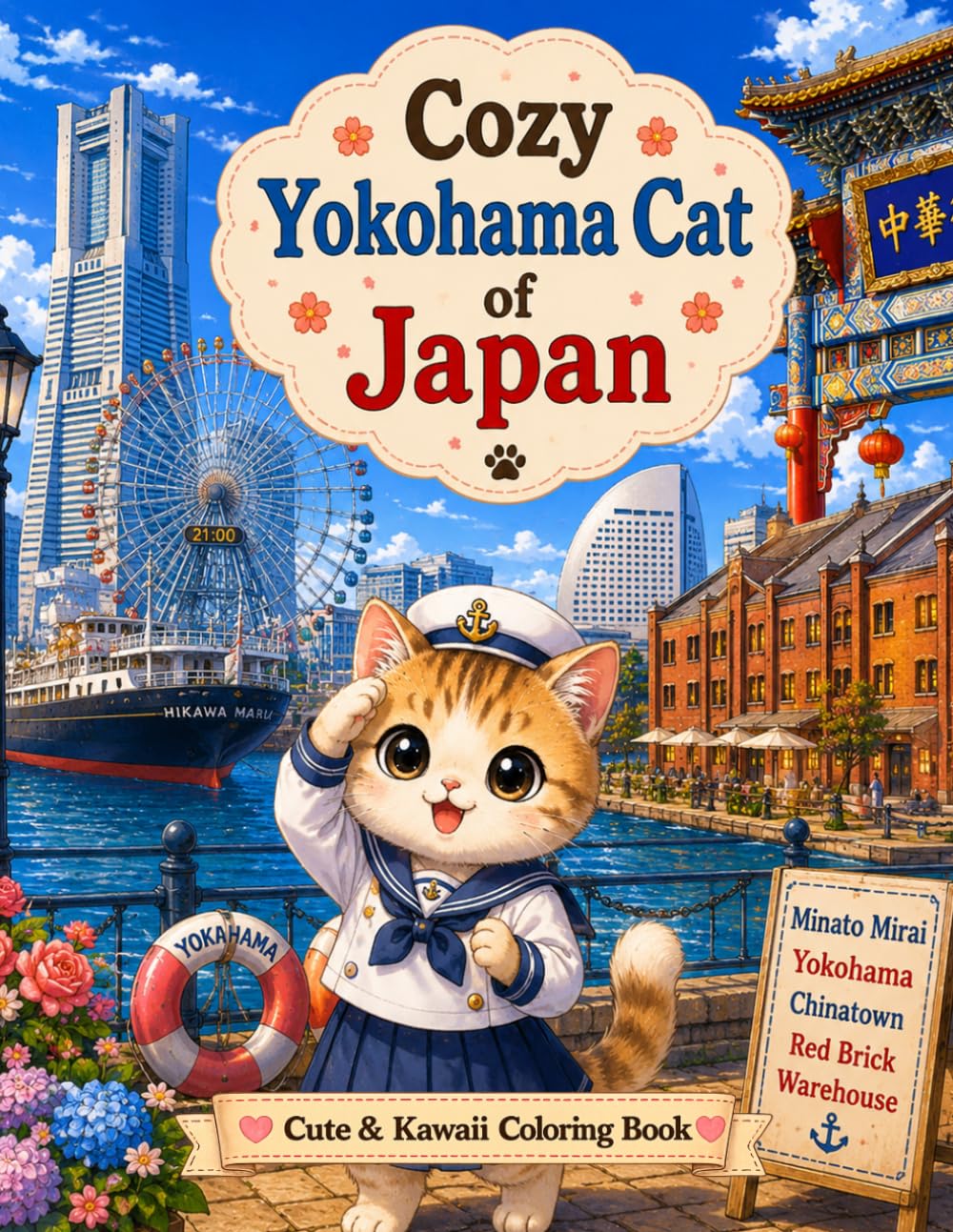 Cozy Yokohama Cat of Japan: Cute & Kawaii Coloring Book for Cat Lovers | Relaxing Yokohama Landmarks and Cozy Japan Scenes