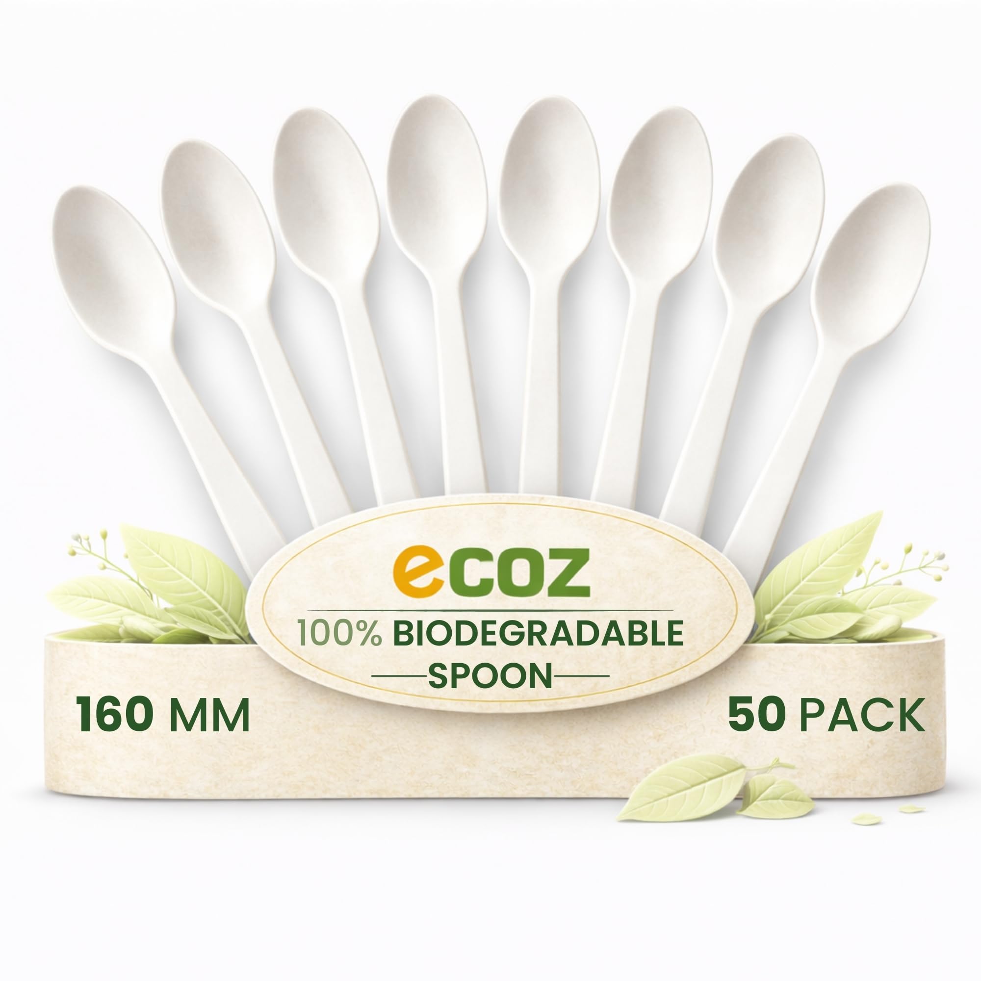 biodegradable cornstarch disposable spoons 6 inch (160 mm) pack of 50 | eco friendly compostable plastic free cutlery | ideal for party catering takeaway food service and events