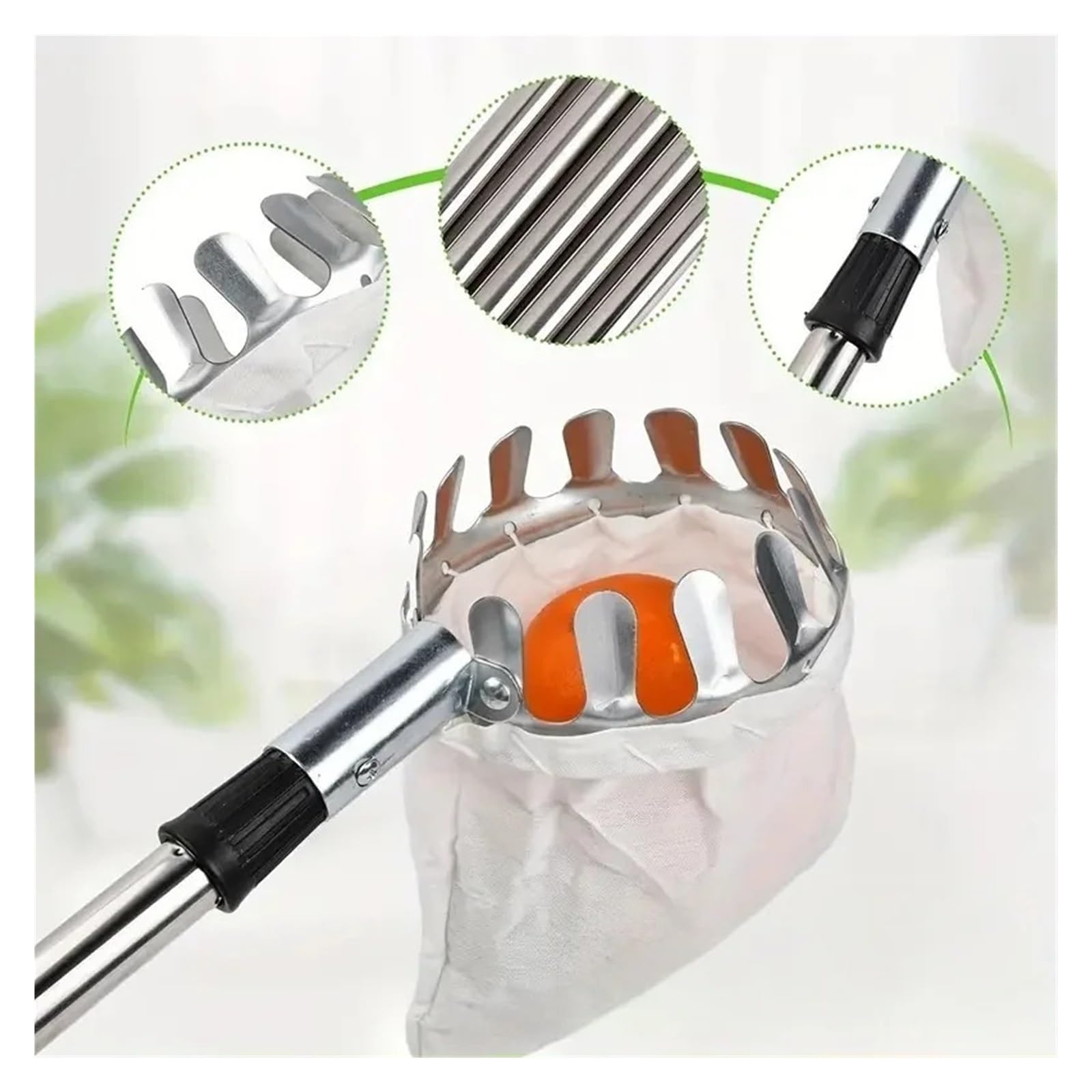 Recogedor De Frutas Recolector de frutas con varilla de empalme de acero inoxidable - Pértiga telescópica de 3,2/3,6/4 m for árboles altos, huertos, granjas y jardines(3.6m)
