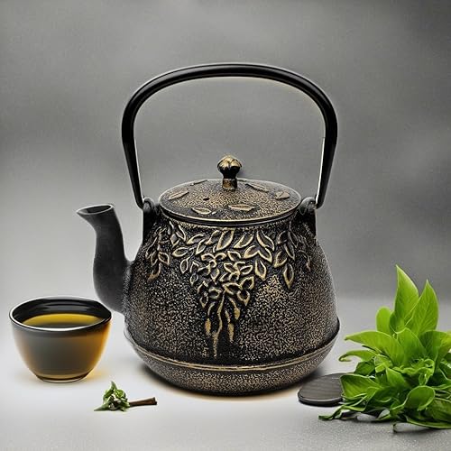 Miniatura 34 de Toptier - Tetera japonesa de hierro fundido con infusor de té de acero inoxidable. Juego de tetera de hierro fundido duradero, diseño retro Tea