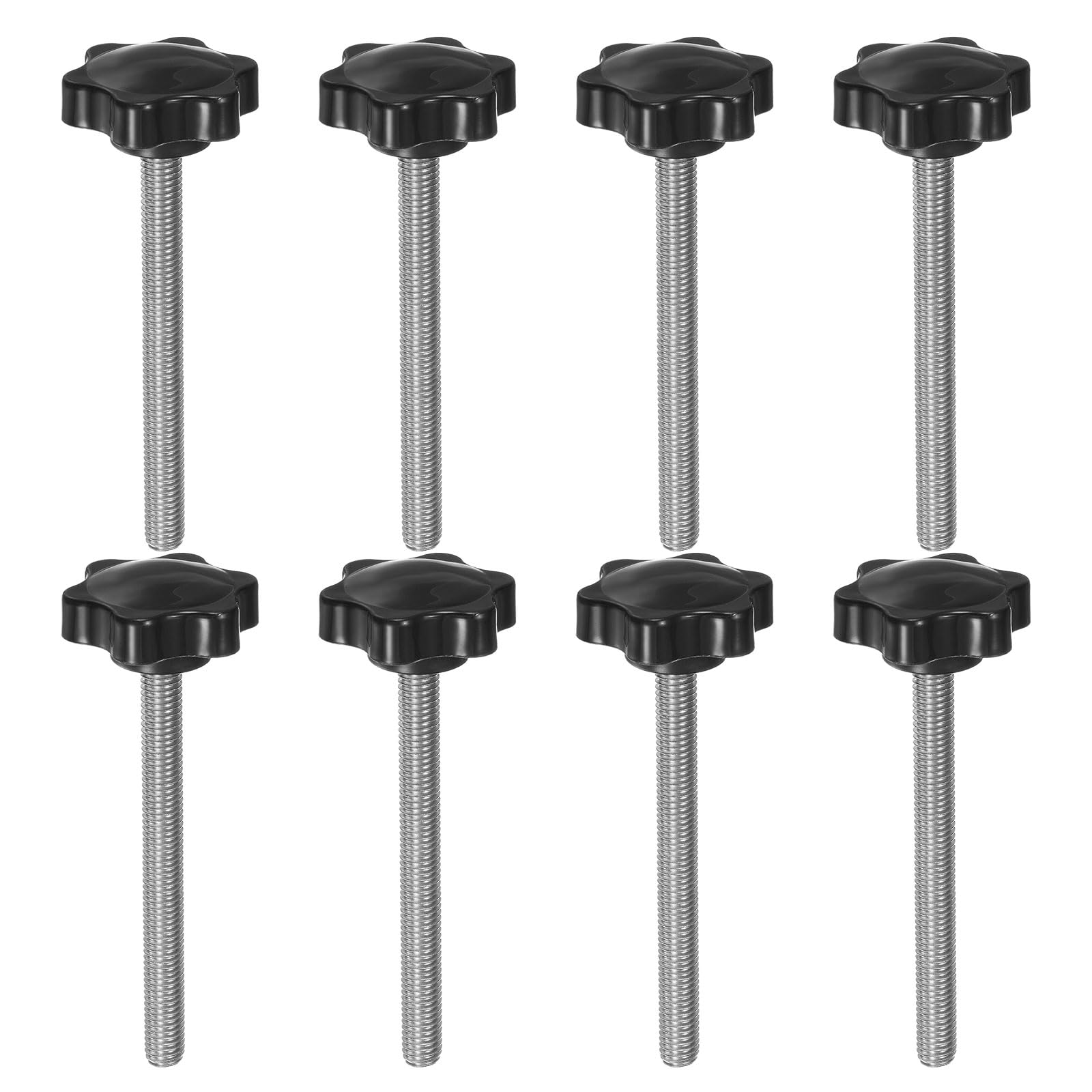 QUARKZMAN 8Pcs Boutons Étoile M8 x 100mm en Acier Inoxydable 304 Tige Filetée Tête en Plastique 6 Étoiles Vis à Main à Serrage Manuel Poignée de Serrage, Noir