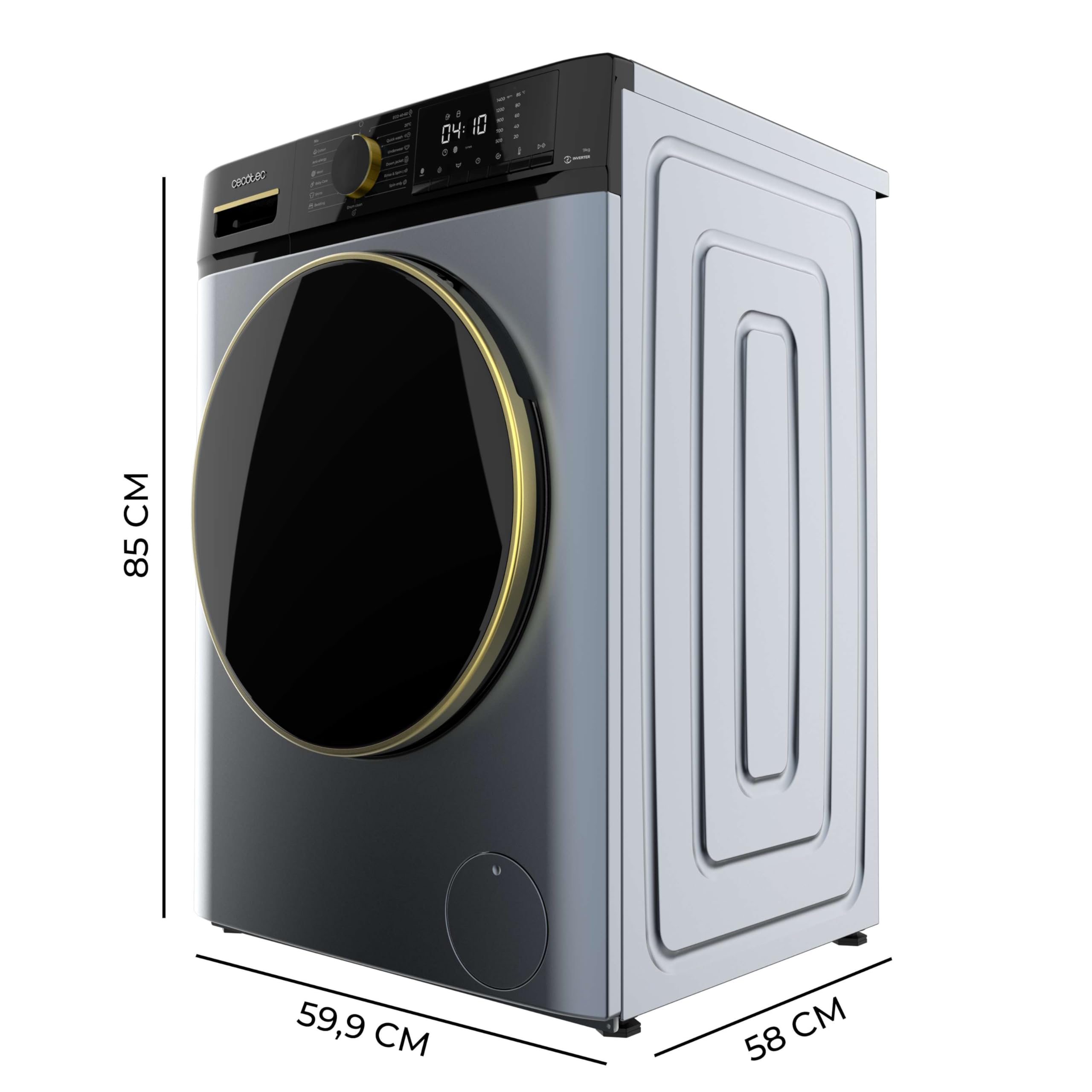 Cecotec Lave-linge frontal 9Kg Bolero Dresscode 9610 Inverter Blue Ice 2000W 1400 RPM fonction vapeur moteur Inverter Plus