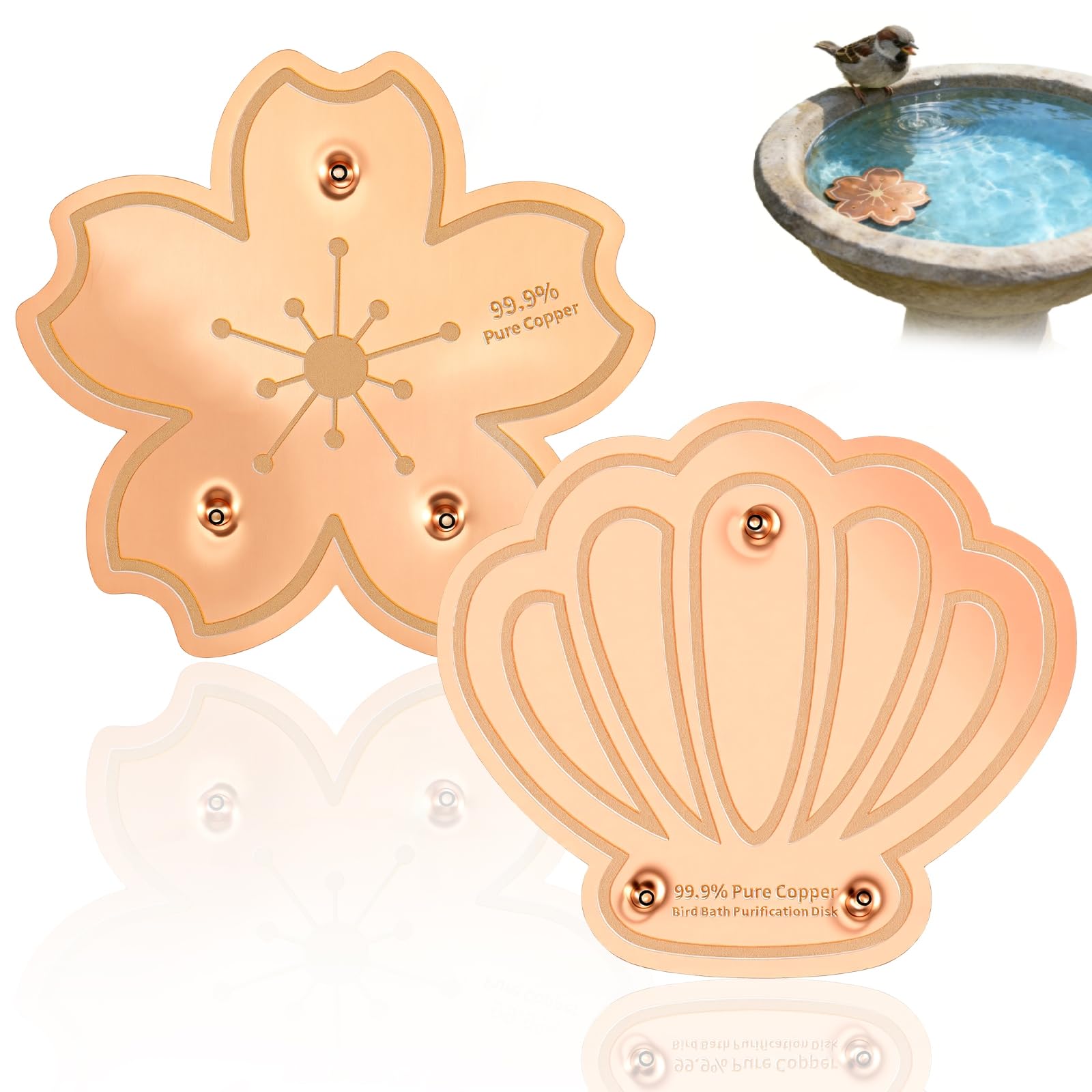 2Pcs Bird Bath Copper Disk, 99.99% Pure Copper Purification Discs, 0.8mm Self-Cleaning Plate for Bird Baths & Feeders, Cleaning Disk for Clean Water All-Season — image 1