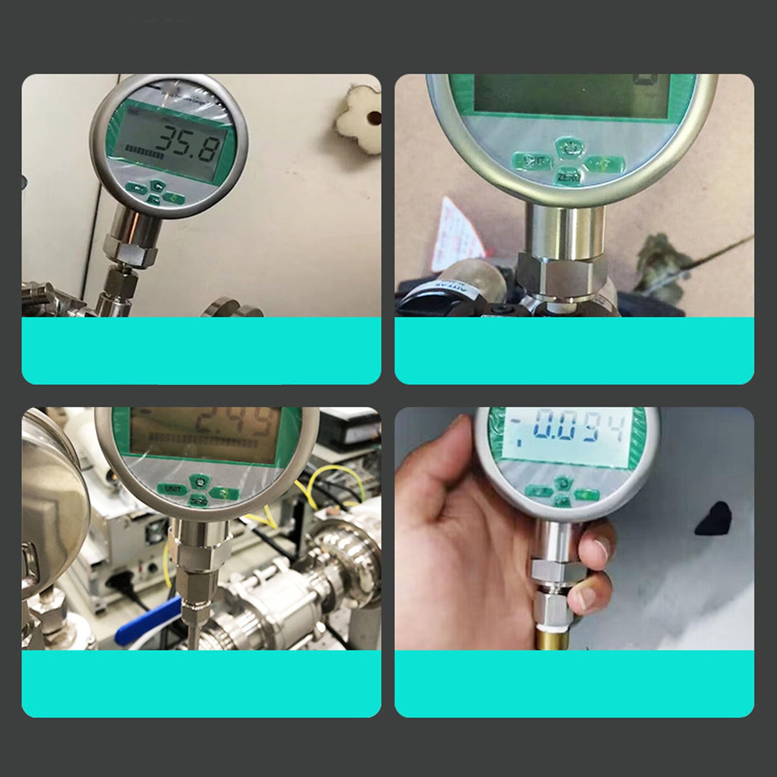 Eujgoov Manometro Digitale, Misuratore di Pressione in Acciaio Inossidabile con Quadrante da 4 Pollici da -1 a 1 Bar con M20x1,5 per Sistemi Idraulici di Macchinari di Ingegneria