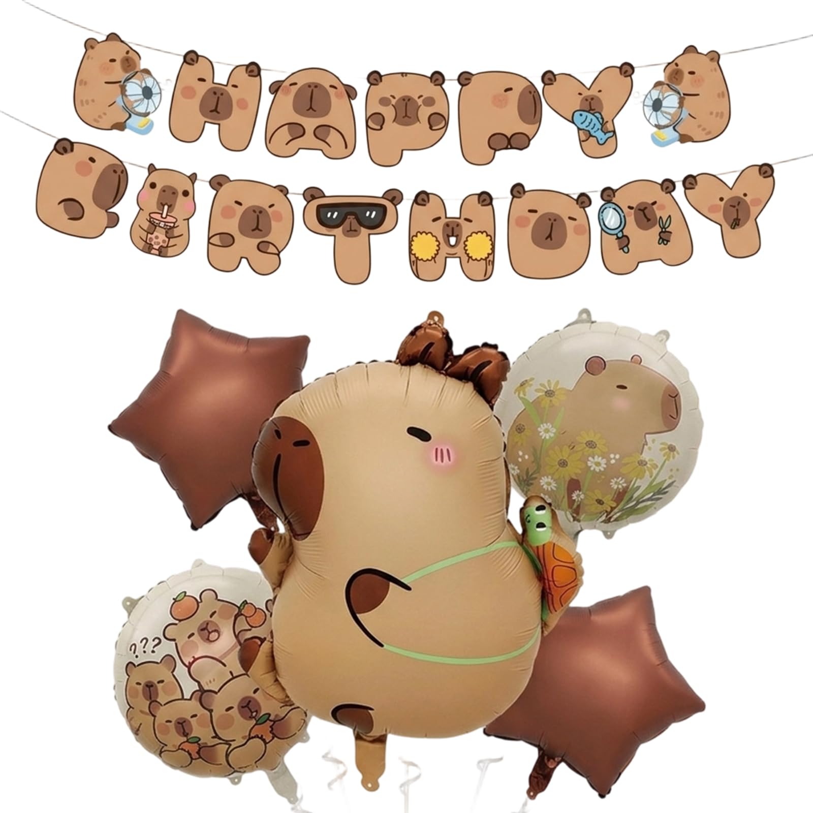 Capybara Birthday Decorations, Full Animal Themed Party Kit with Capybara Balloons and Hanging Banners, 7-Piece Complete Decoration Supplies for Birthday Celebrations