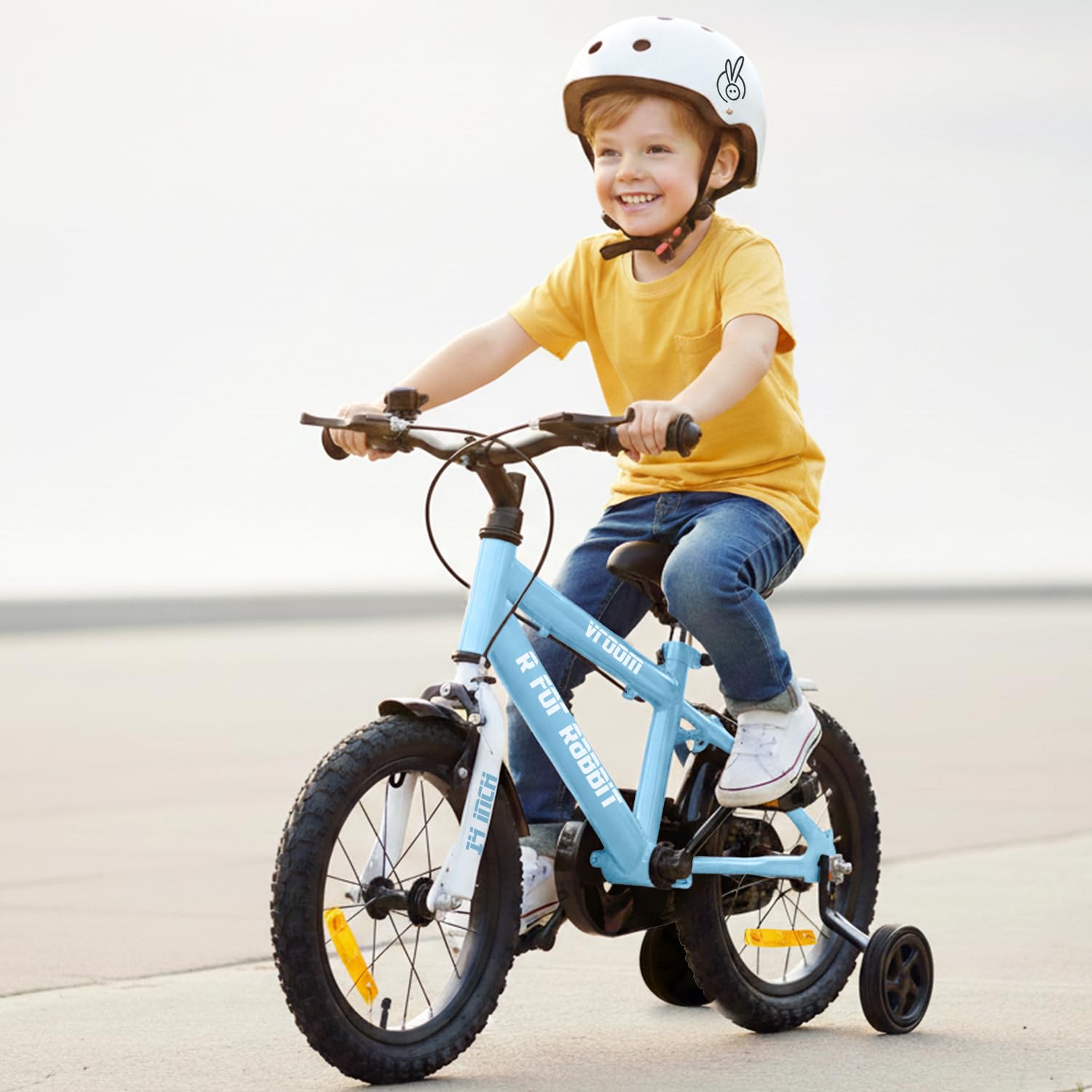 R for Rabbit Vroom Bicycle for Kids Cycle for 3 to 5 Years Boys & Girls 14T Inches | Training Wheels| 90% Installed (Lake Blue)