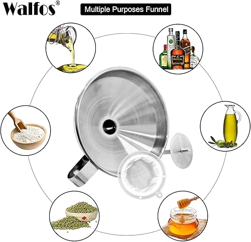 Miniatura 32 de walfos 4 embudos de plástico de cocina (sin BPA), embudo automotriz para transferencia de líquidos, embudos para llenado de botellas, recipientes