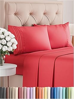 Queen Size 4 Piece Sheet Set - Comfy Breathable & Cooling Bed Sheets Set - Hotel Luxury Bedding for Women, Men, Kids, Teens, Boys & Girls - Deep Pockets, Ultra-Soft and Wrinkle Free - Oeko-Tex - Red