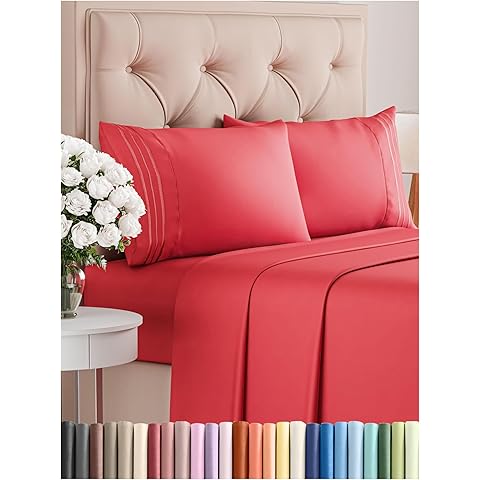 Queen Size 4 Piece Sheet Set - Comfy Breathable & Cooling Bed Sheets Set - Hotel Luxury Bedding for Women, Men, Kids, Teens, Boys & Girls - Deep Pockets, Ultra-Soft and Wrinkle Free - Oeko-Tex - Red