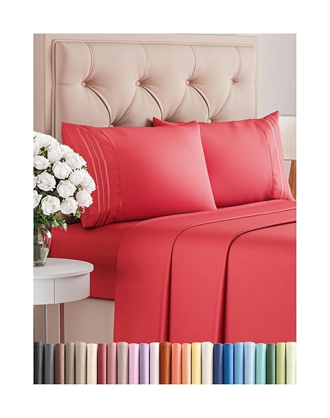3 Line Embroidery Supreme Collection Sheet Sets -6 Piece Bed Sheets 4 Pc Pillowcase 27 Inches Deep Pocket