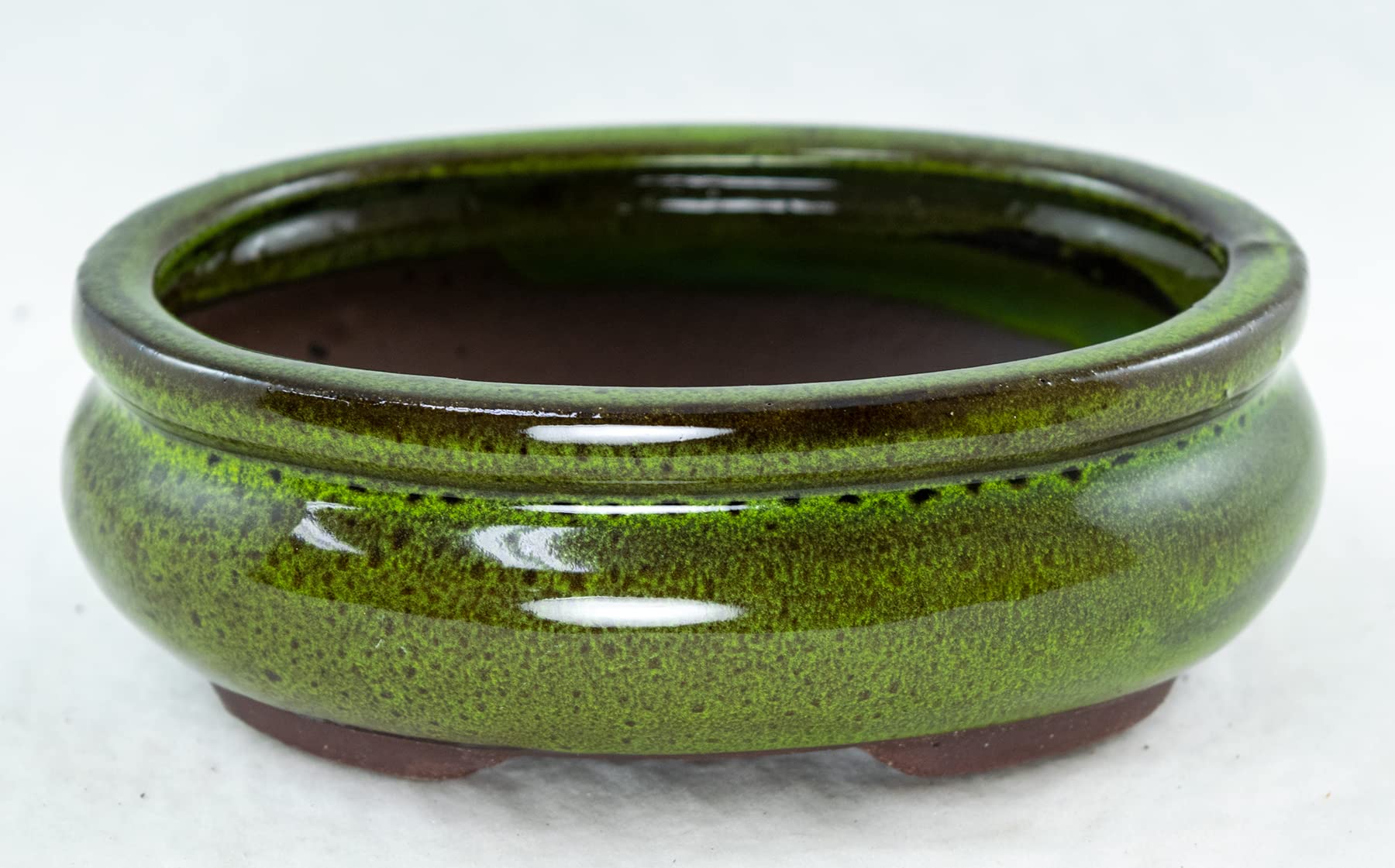 Calibonsai Oval Mame Shohin Bonsai / Cactus & Succulent Pot + Mesh 6inchx 5inchx 2inch - Moss Green Stain Glazed