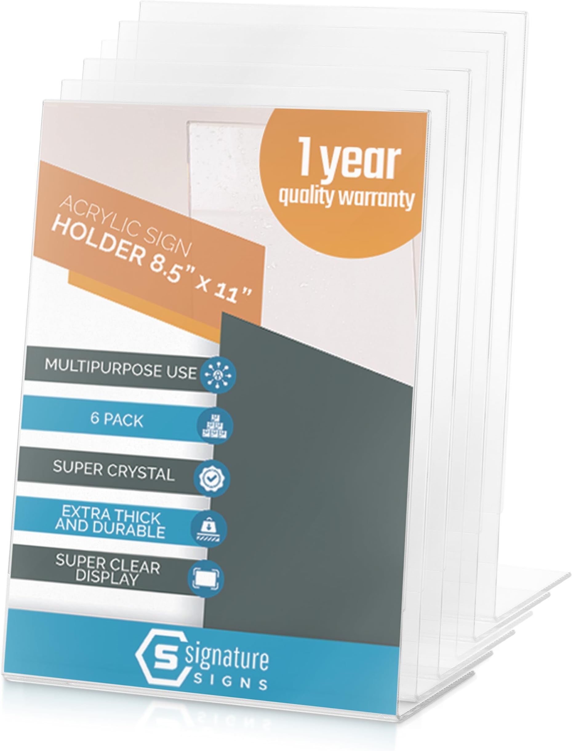 Acrylic Sign Holder – 8.5 x 11”, Slant Table Menu Display Holder for Restaurants, Office, Shops, Clear Plastic Single Display Stand – Ideal for Flyer, Brochure, Booklets – Sign Holders
