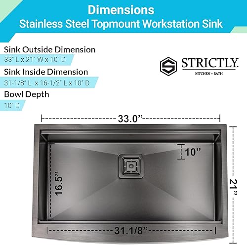 Miniatura 5 de Strictly Sinks - Fregadero de cocina de acero inoxidable de 33 pulgadas para montar debajo de la parte inferior del delantal, fregadero de cocina de