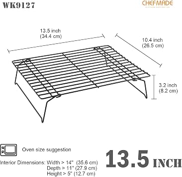 CHEFMADE Baking and Cooling Rack Set, 13.5-Inch 3-Tier Non-Stick Stackable Collapsible Rectangle Wire Rack for Oven Baking (Black)