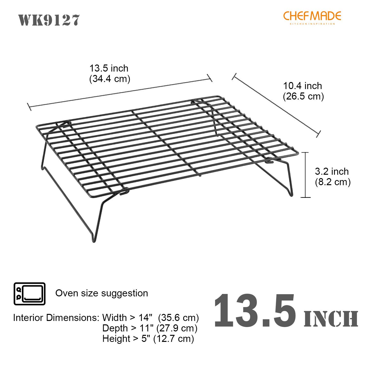CHEFMADE Rejilla para hornear y enfriar, Estantería de alambre rectangular plegable antiadherente de 3 niveles de 13,5 pulgadas para hornear en el horno (oro champán)