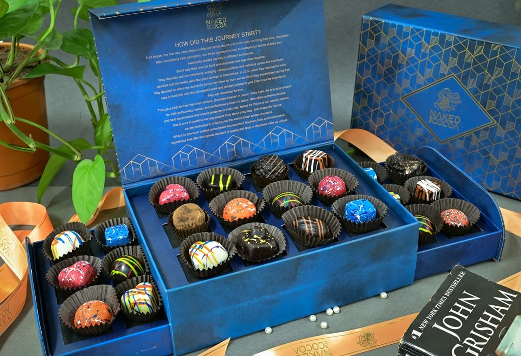 NAKED FOR COCOA Elegant Luxury Assorted Chocolates Gift Hamper Box for Diwali Christmas Birthday Celebration Special Occasion - 24 Assorted Bon Bons