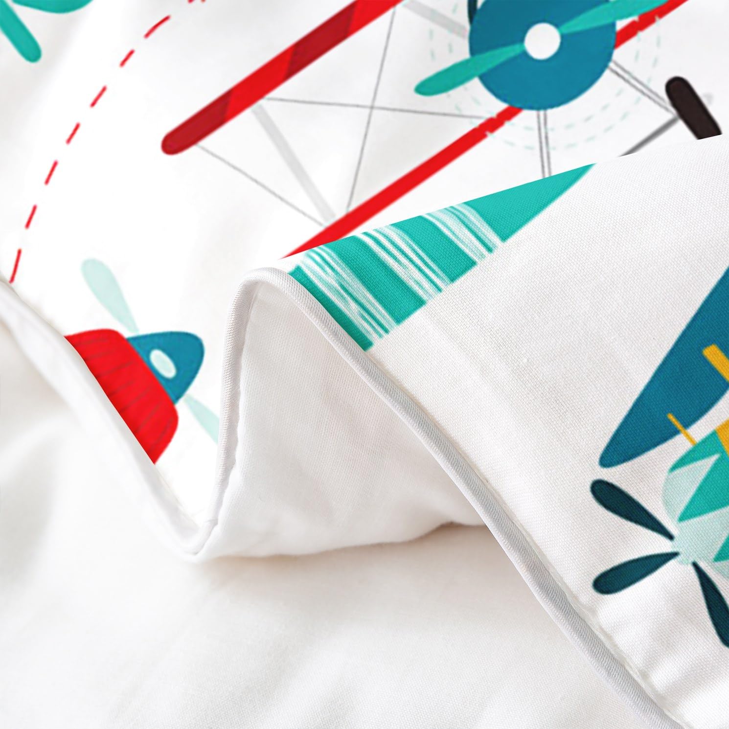 Homemissing Avion 100% Coton Housse de Couette Enfants Jeunes Enfants Dessin animé Avion Parure de lit 100% Coton Mignon garçon Fille Housse de Couette avec 1 taie d'oreiller 140x200cm Zip