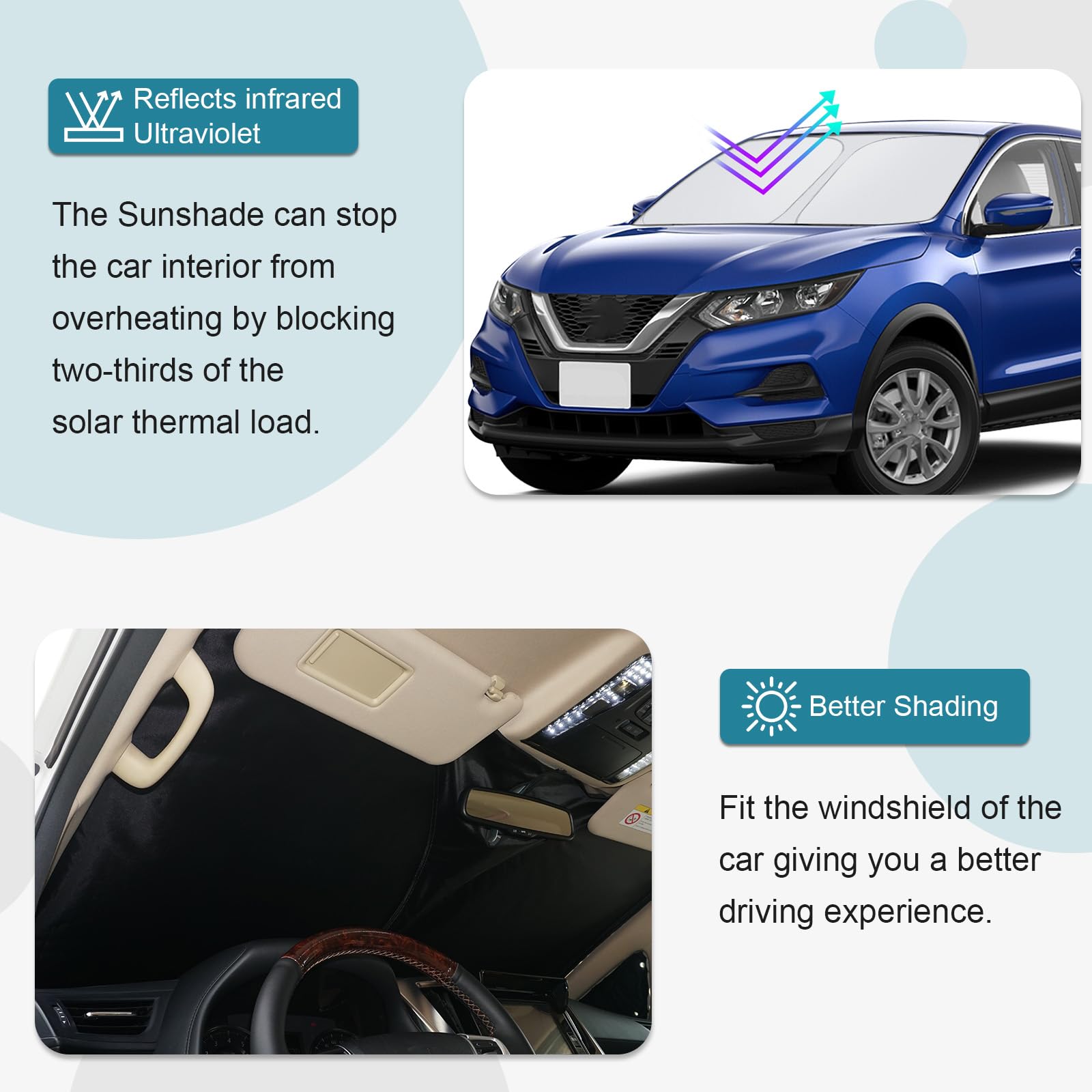[Upgrade] CDEFG Compatible con Nissan Qashqai J11 2014-2021 Parasol Cubiertas Parasol Parabrisas Delantero Parabrisas Coche Parasol Accesorios