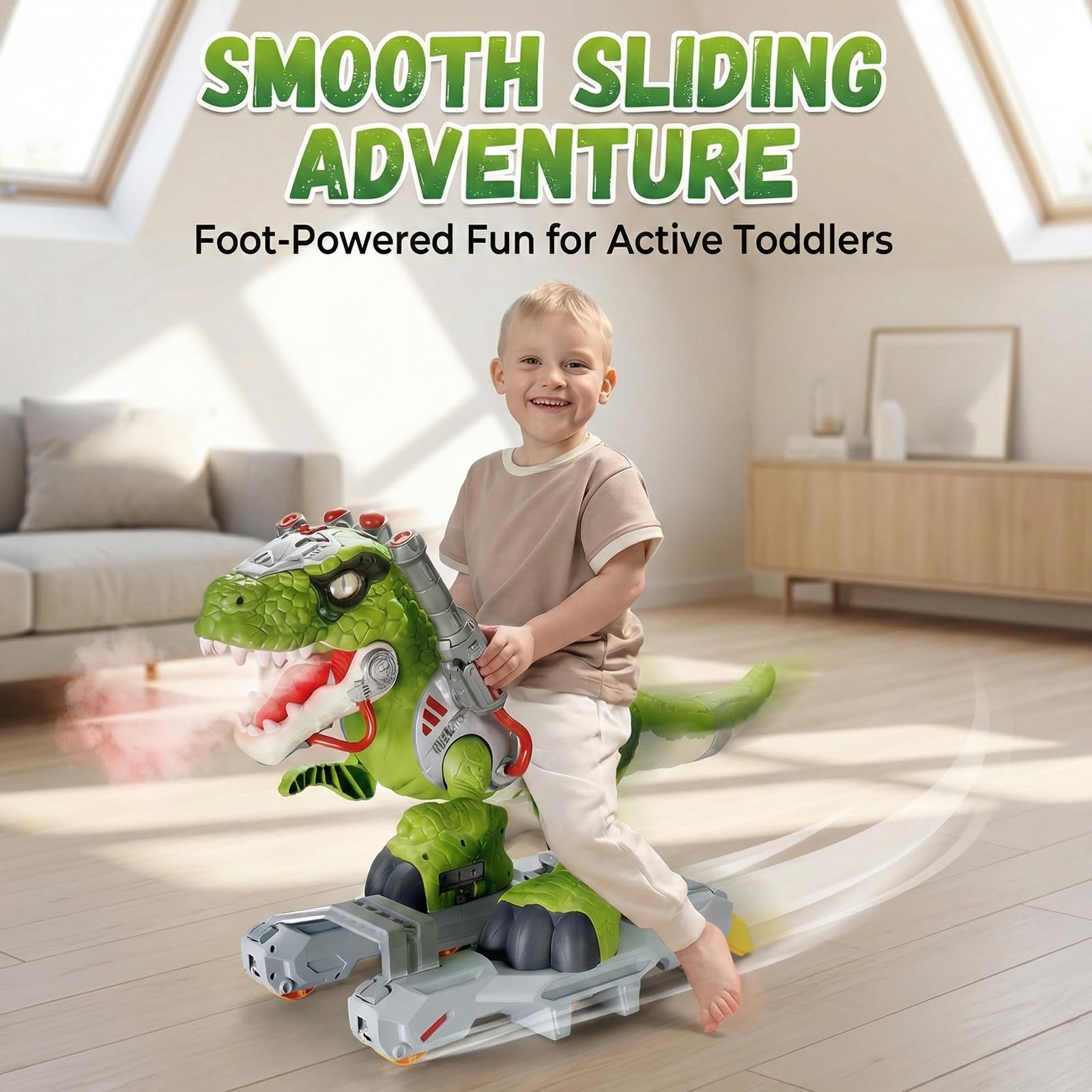 lerrbo Kinder Fahrzeuge in Dinosaurier-Design, elektrische Fahrzeuge für Kleinkinder mit Musik, Licht und RauchEffekt, Tretroller für Vorschulkinder