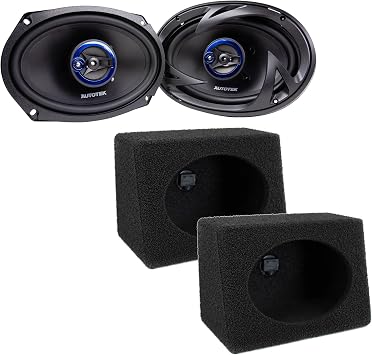 Autotek 1 Pair Street Machine Coaxial Speakers, 6 x 9 Inch 400 Watt Peak Power Car Audio Speakers Bundled with QPower 1 Pair Wedge Speaker Box Enclosures