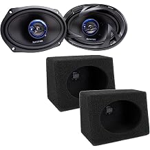 Autotek 1 Pair Street Machine Coaxial Speakers, 6 x 9 Inch 400 Watt Peak Power Car Audio Speakers Bundled with QPower 1 Pair Wedge Speaker Box Enclosures