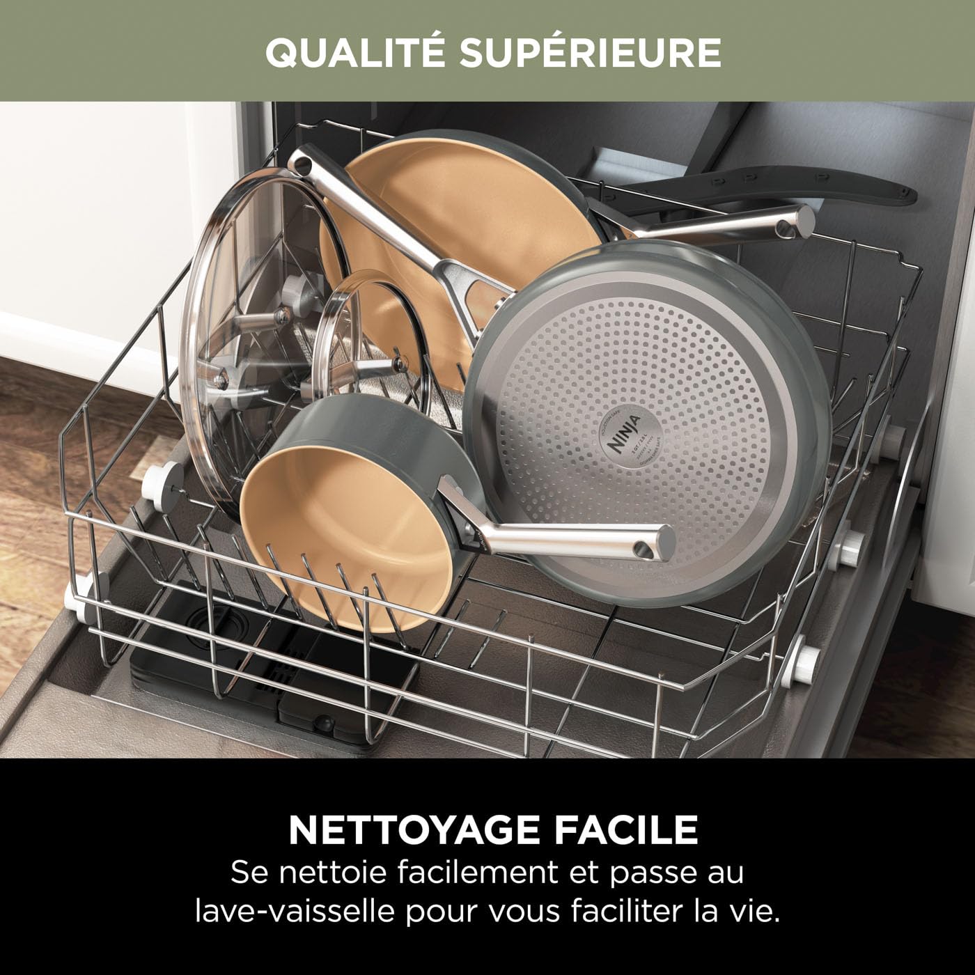 Ninja Extended Life Batterie Céramique 5 Pièces (Poêles 20/24cm + Casseroles 16/18/20cm + couvercles), Antiadhésif (sans PFA, PFOA, Plomb ou Cadmium), Résistance 285°C, Gris & Terrecota, CW95000EUUKDB