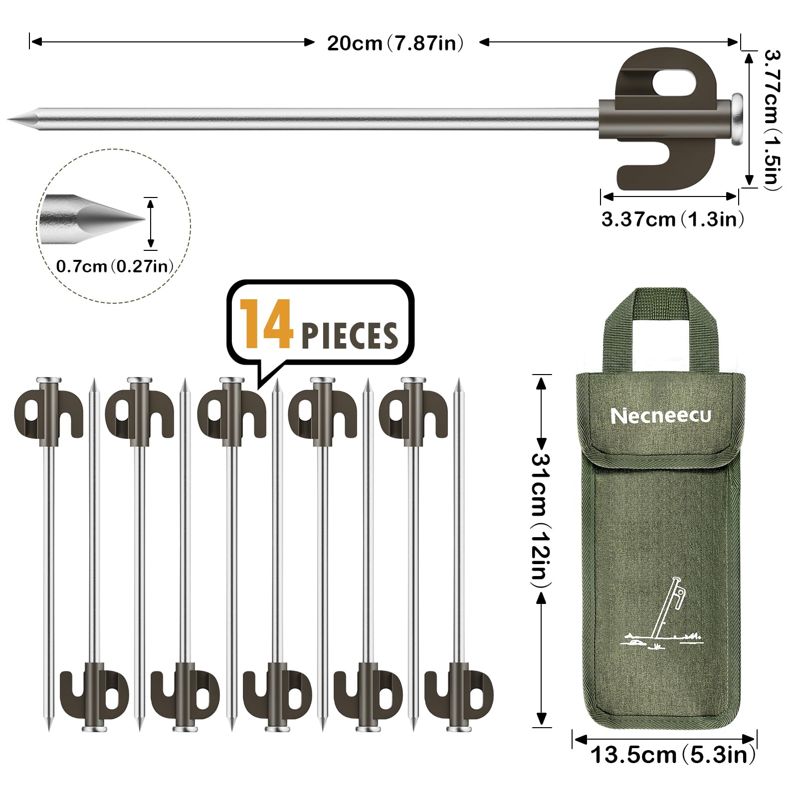 Picchetti Per Tenda Necneecu - 10 Pezzi In Alluminio, 7 Pollici - Per Campeggio E Outdoor - Foto 6