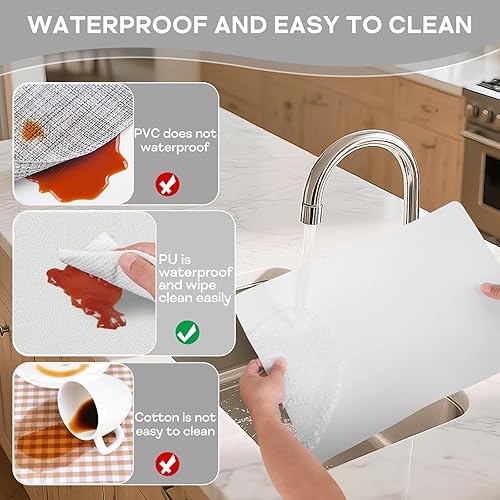 Miniatura 4 de Faux Leather Placemats Set of 6, Vinyl Placemats Heat Resistant Place Mats, Waterproof Oil-Proof Wipeable Dining Table Mats and Coasters for