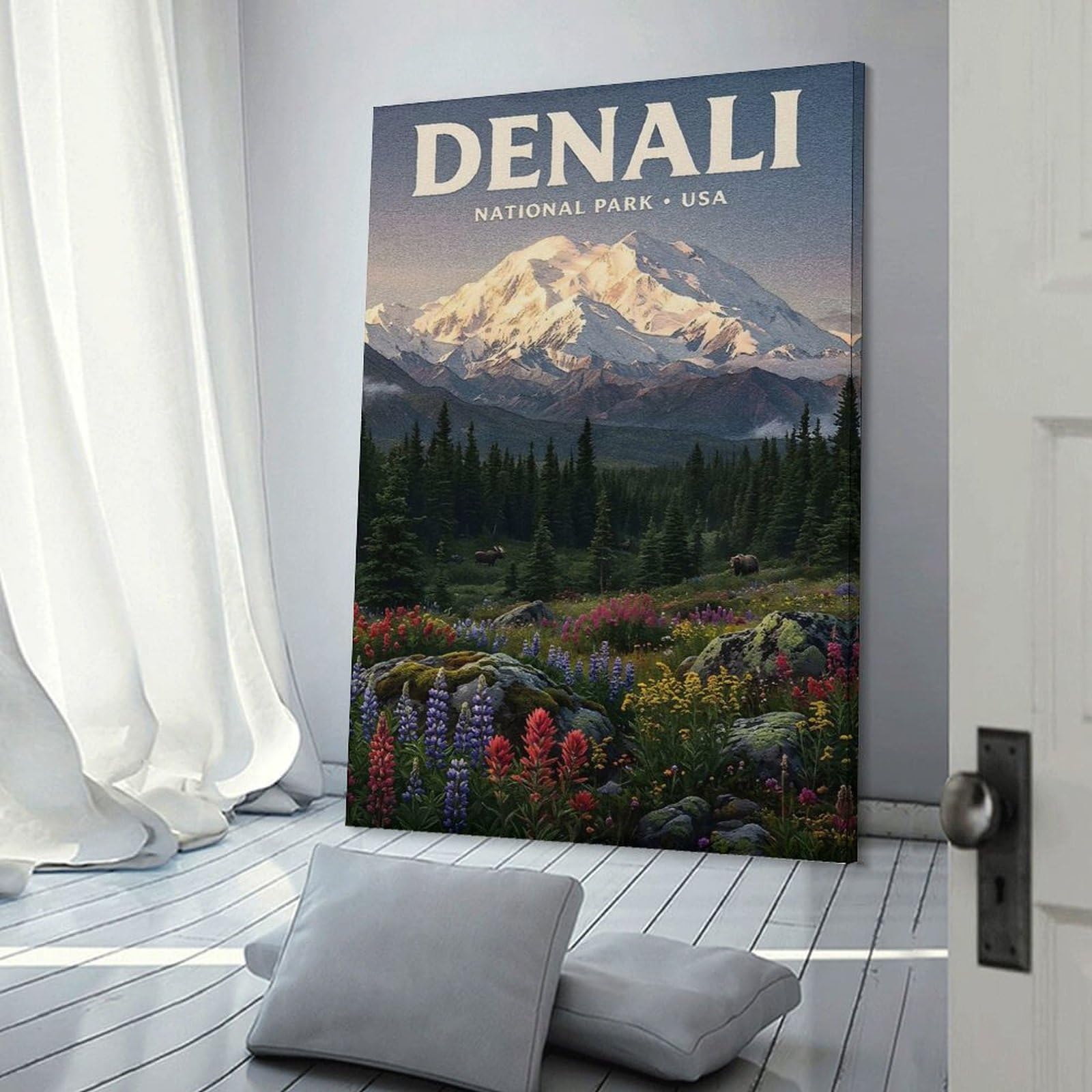 Junmoney Wall Picture Print Denali National Park Vintage Travel, 24x36inch(60x90cm), for Workspace Walls, Study Corners Or Bedrooms, A Smart Decor Choice for Study Walls